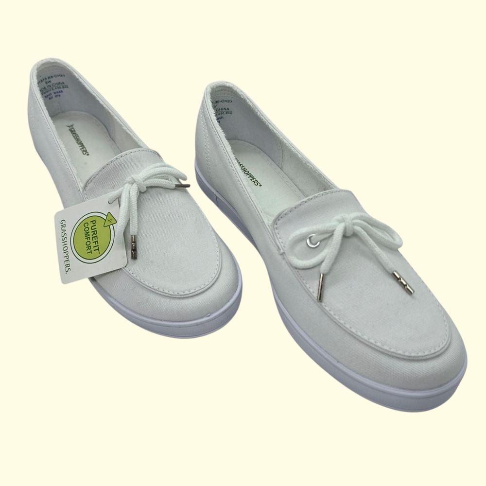 Grasshoppers Purefit Comfort White Canvas Slip On Sneakers EF21875 Womens 8W
